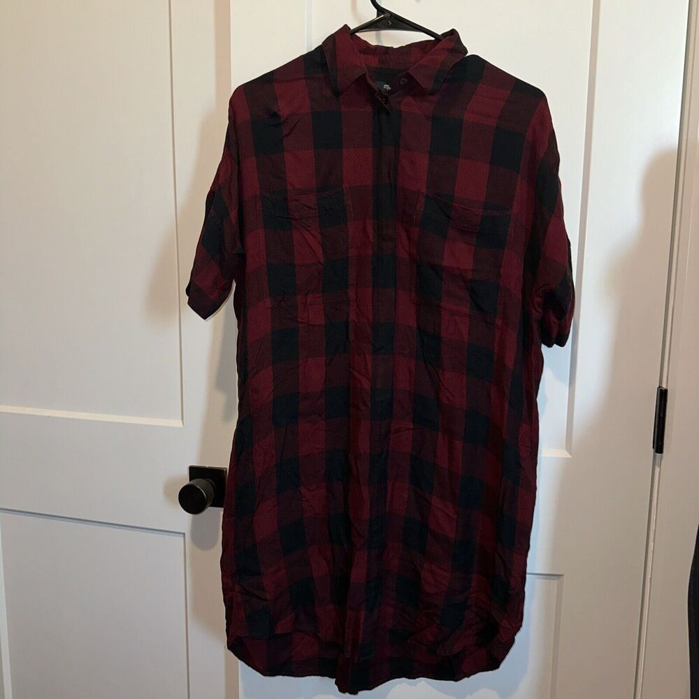 Madewell Womens Courier Shirt Dress Red Buffalo Plaid Pockets Short Sleeve S